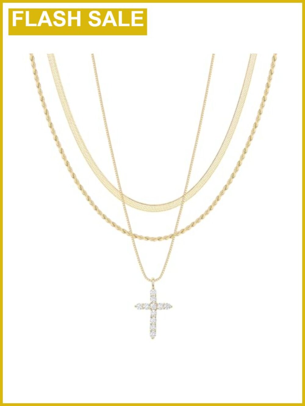 14K Gold Plated Cross Necklace Layered Dainty Choker CZ